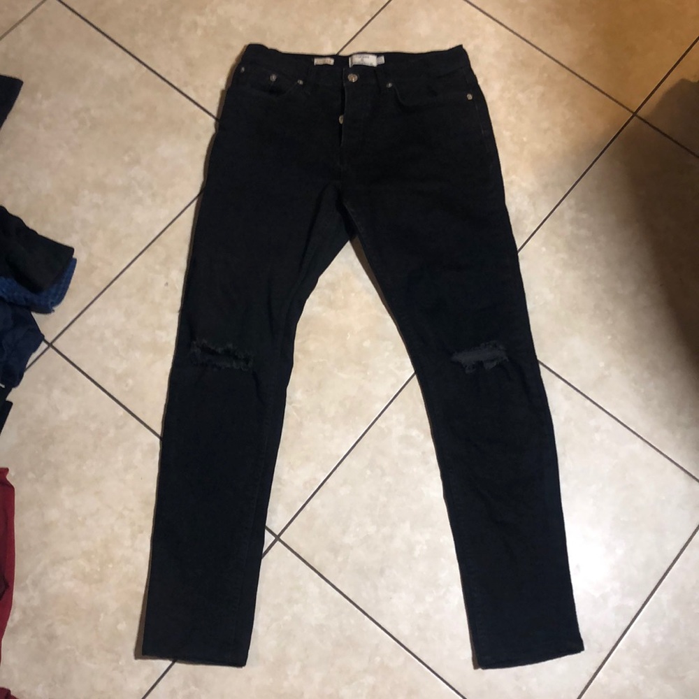 Topman Black Denim Distressed Jeans